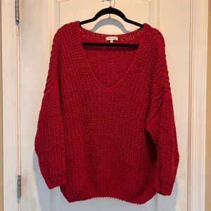 Miracle Red V-Neck Baggy Sweater, S/M